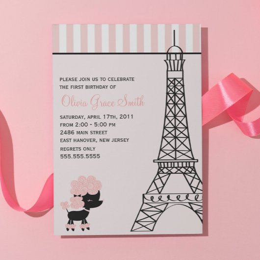 ピンクプードルインパリ誕生日 招待状