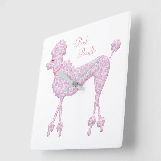 ピンクプードルウォールクロック スクエア壁時計 (傾斜)