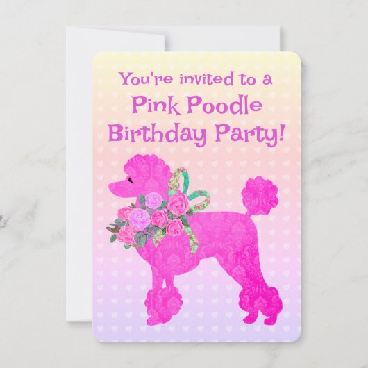ピンクプードルガールズ誕生日サンプル招待状 招待状 (正面)