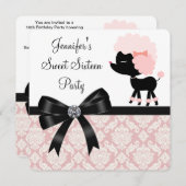 ピンクプードルスウィート16誕生日パーティー 招待状 (正面/裏面)