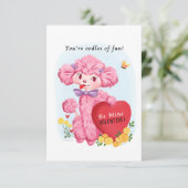 ピンクプードルスモール伝統的ヴィンテージバレンタイン 招待状 (スタンド正面)