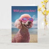 ピンクプードルトロピカルパラダイスグリーティングカード カード (黄色い花)