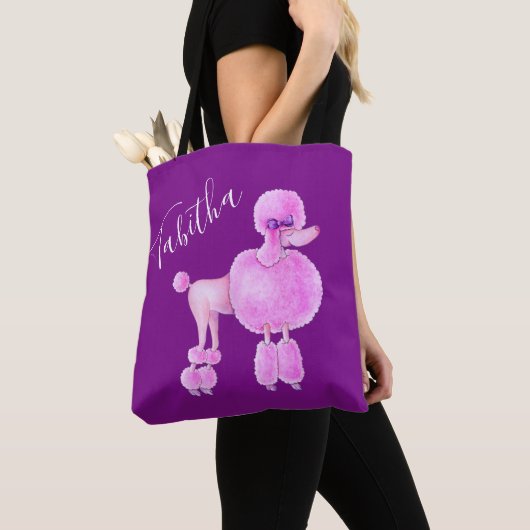 ピンクプードルドッグアートパーソナライズされたバッグ トートバッグ (クローズアップ)