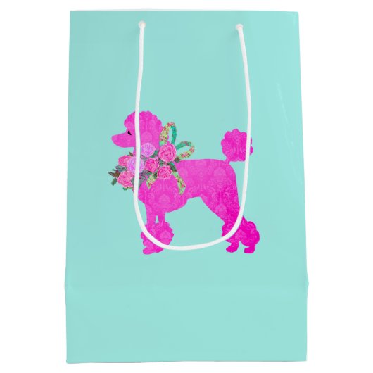 ピンクプードルパーティーパーソナライズされた抱き枕 ミディアムペーパーバッグ (裏面)