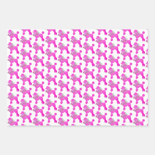 ピンクプードルパーティーマッチング ラッピングペーパーシート (正面)