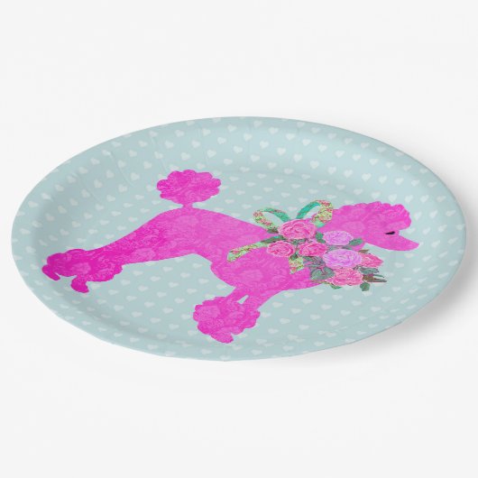 ピンクプードルパーティー用品 ペーパープレート (アングル)