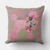 ピンクプードルヴィンテージ織物 クッション (正面)