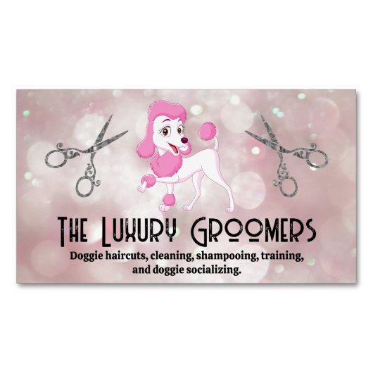ピンクプードル | サロン鋏 | 《写真》ぼけ味 マグネット名刺 (正面)