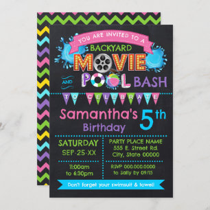ピンクプールと映画誕生日夏パーティー 招待状