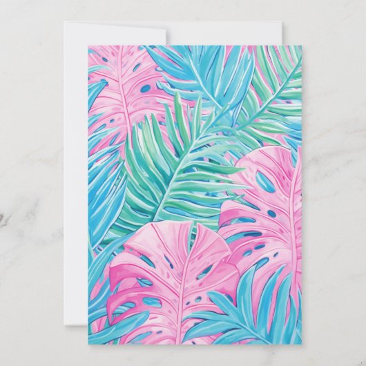 ピンクプールガーリーパーティートロピカル誕生日ガール 招待状 (裏面)