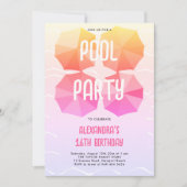 ピンクプールバースデーパーティーアンブレラクールススウィート16 招待状 (正面)