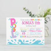 ピンクプールパーティの招待状サマー誕生日 招待状 (スタンド正面)