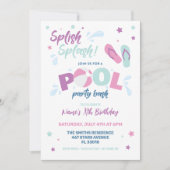 ピンクプールパーティーの招待状 招待状 (正面)