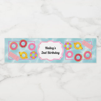 ピンクプールパーティーウォーターボトルラベル ペットボトルラベル