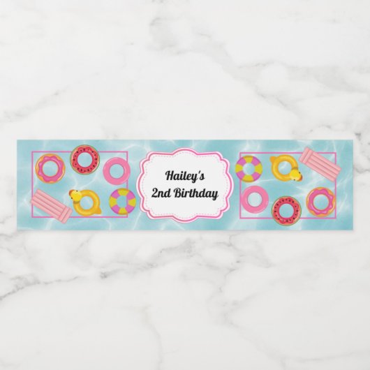 ピンクプールパーティーウォーターボトルラベル ペットボトルラベル (シングルラベル)