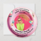 ピンクプールパーティーカクテル水彩甘い16写真 招待状 (正面)