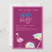 ピンクプールパーティースプラッシュ誕生日招待状 招待状 (裏面)