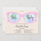 ピンクプールパーティーホログラフィックグラス甘い16 招待状 (正面)