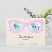 ピンクプールパーティーホログラフィックグラス甘い16 招待状 (スタンド正面)