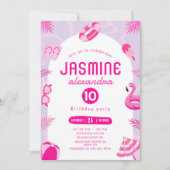 ピンクプールパーティー編集可能誕生日招待状 招待状 (正面)