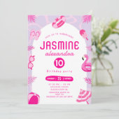 ピンクプールパーティー編集可能誕生日招待状 招待状 (スタンド正面)
