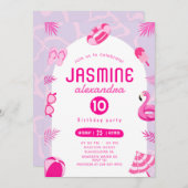 ピンクプールパーティー編集可能誕生日招待状 招待状 (正面/裏面)