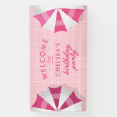 ピンクプールパーティー誕生日へようこそ 横断幕 (縦)