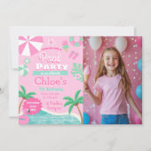 ピンクプールパーティー誕生日 招待状 (正面)