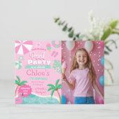 ピンクプールパーティー誕生日 招待状 (スタンド正面)