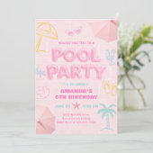 ピンクプールパーティ 誕生日おめでとう (女子用 どの年齢にも) 招待状 (スタンド正面)