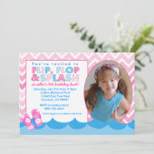 ピンクプール水泳パーティー誕生日招待水泳 招待状 (スタンド正面)