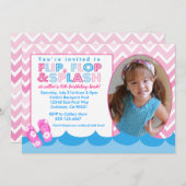 ピンクプール水泳パーティー誕生日招待水泳 招待状 (正面/裏面)