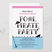 ピンクプール海賊パーティー誕生日招待状 招待状 (正面/裏面)