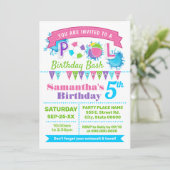 ピンクプール誕生日の夏のバッシュ 招待状 (スタンド正面)