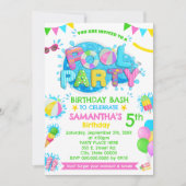 ピンクプール誕生日子パーティー 招待状 (正面)