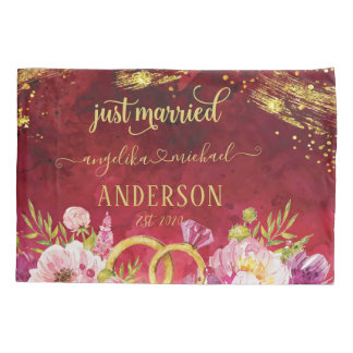 ピンクプー結婚ニーリングや輪レッド金ゴールドたった今結婚しました 枕カバー