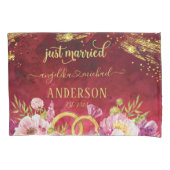 ピンクプー結婚ニーリングや輪レッド金ゴールドたった今結婚しました 枕カバー (正面)