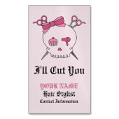 ピンクヘアアクセサリースカル – シザークロスボーン#6 マグネット名刺 (正面縦)