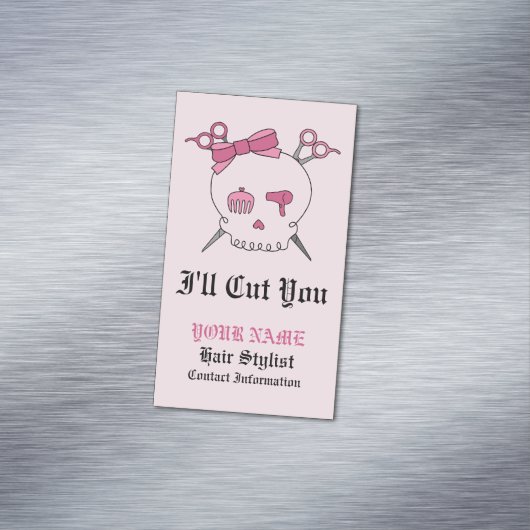 ピンクヘアアクセサリースカル – シザークロスボーン#6 マグネット名刺 (インサイチュ)