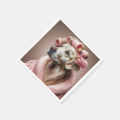 ピンクヘアカーラーのゴールデンレトリバー スタンダードカクテルナプキン (角)