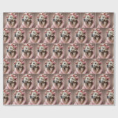 ピンクヘアカーラーのゴールデンレトリバー ラッピングペーパー (フラット)