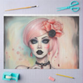 ピンクヘアゴシックガールハロウィーンデコペ紙 薄葉紙 (クラフト)