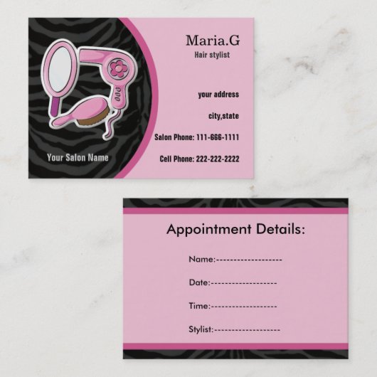 ピンクヘアサロン名刺 予約カード (正面/裏面)