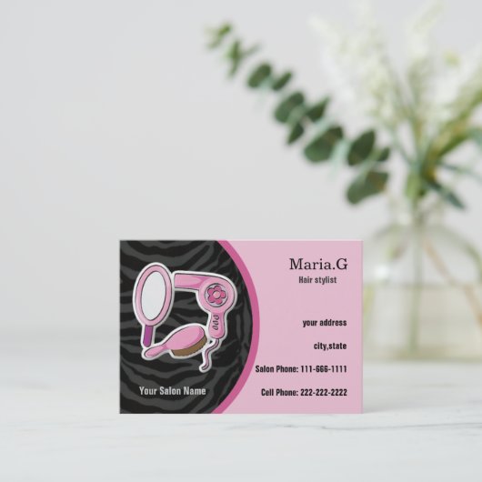 ピンクヘアサロン名刺 予約カード (スタンド正面)