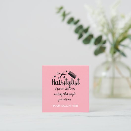 ピンクヘアスタイリスト引用文おもしろい美容師スター エンクロージャーカード (スタンド正面)