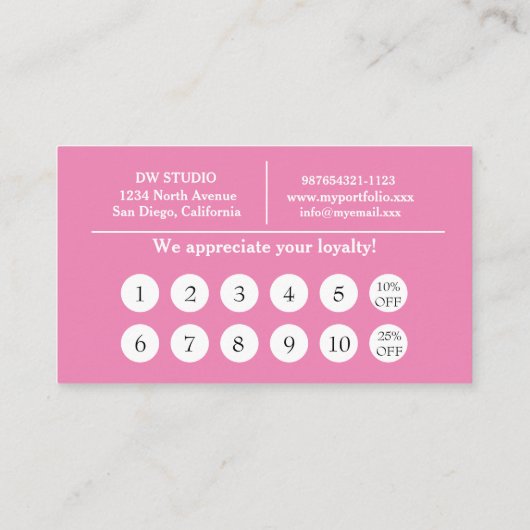 ピンクヘアドレッサーフラットロイヤリティカード ロイヤリティカード (裏面)