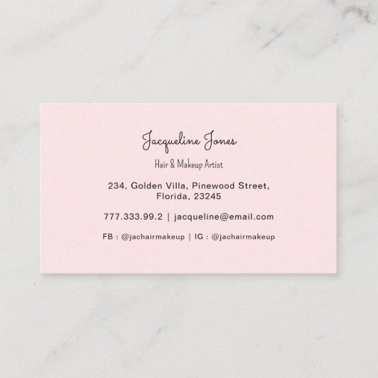 ピンクヘアメイクアップ美しいサロンシンプル 名刺 (裏面)