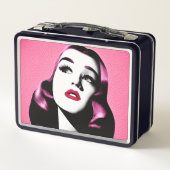 ピンクヘアレトロ女性 メタルランチボックス (裏面)