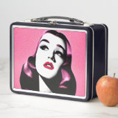 ピンクヘアレトロ女性 メタルランチボックス (インサイチュ)