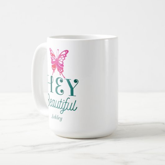 ピンクヘイビューティフル引用文グリーンタイポグラフィ コーヒーマグカップ (正面左)